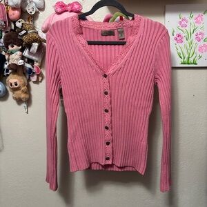 y2k i.e relaxed pink embroidered coquette long sleeve cardigan size medium